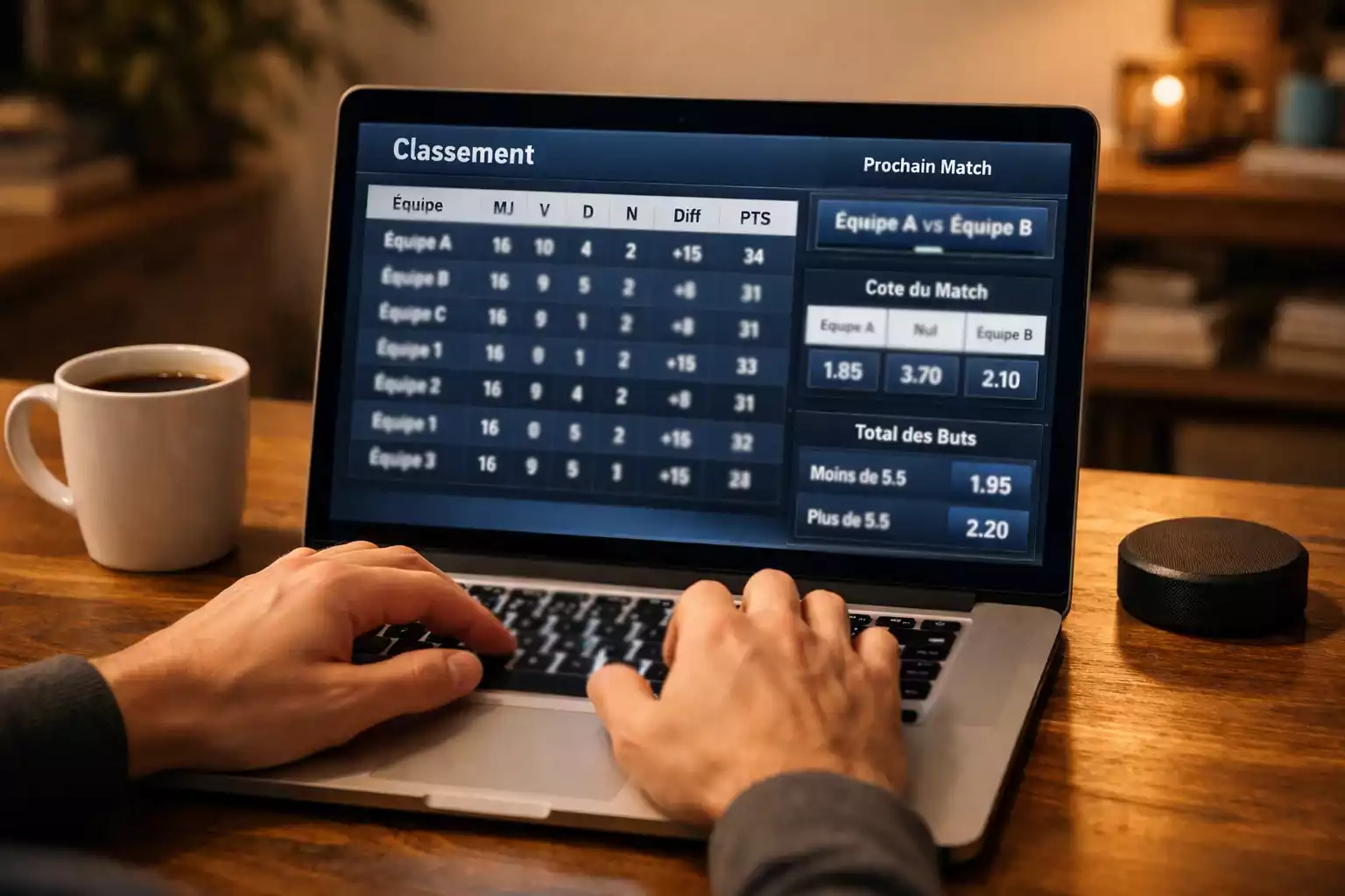 Ordinateur portable affichant des statistiques de hockey