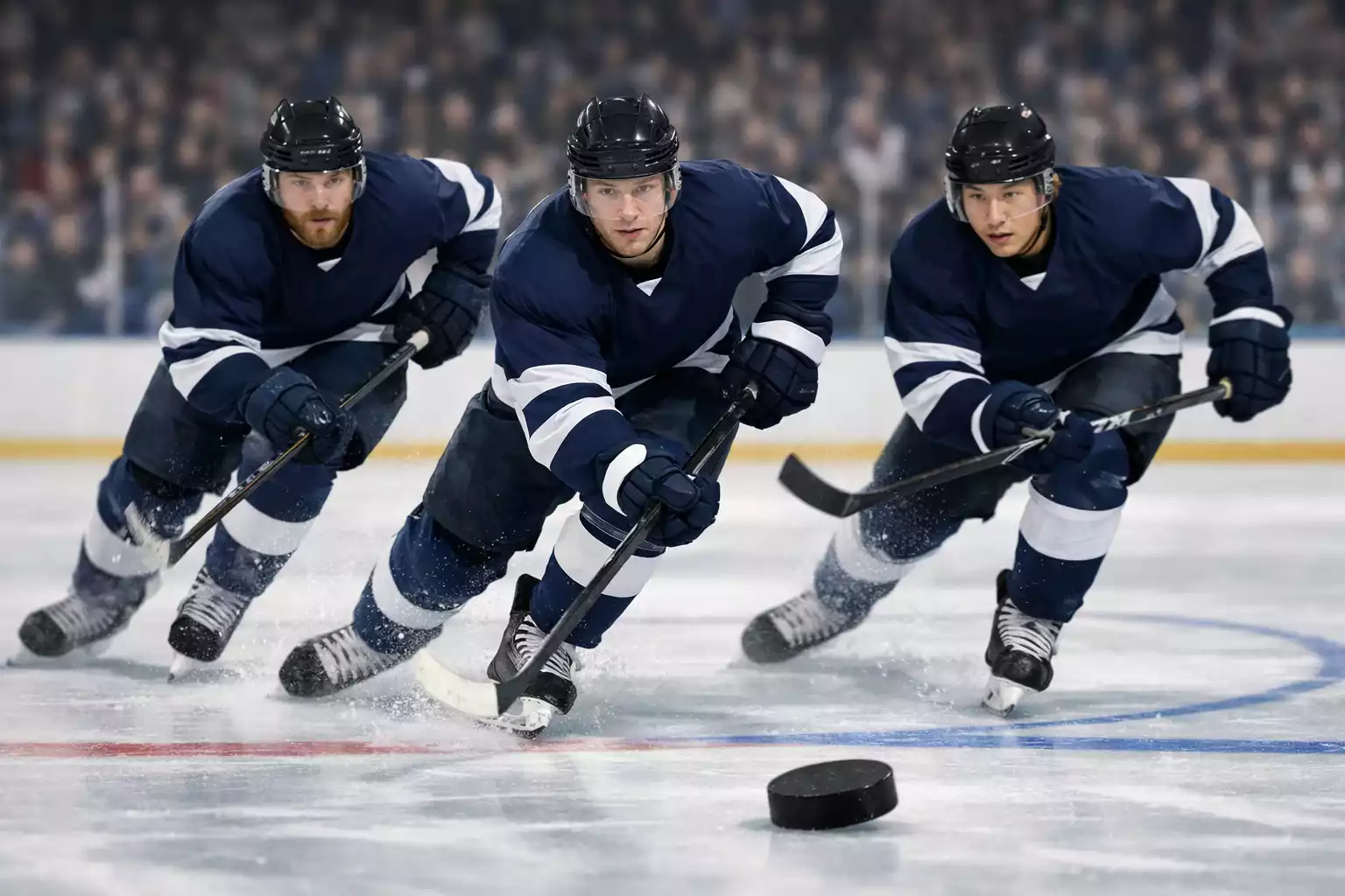 Joueurs de hockey français en action pendant un match de Ligue Magnus