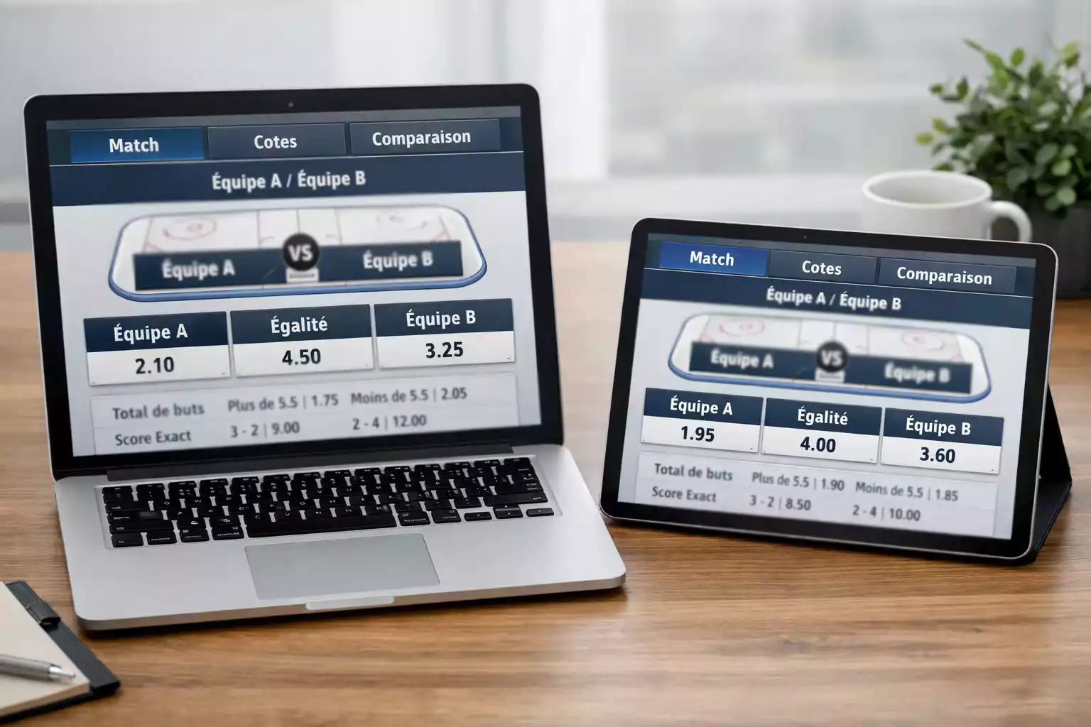 Comparaison de cotes de paris hockey sur plusieurs écrans
