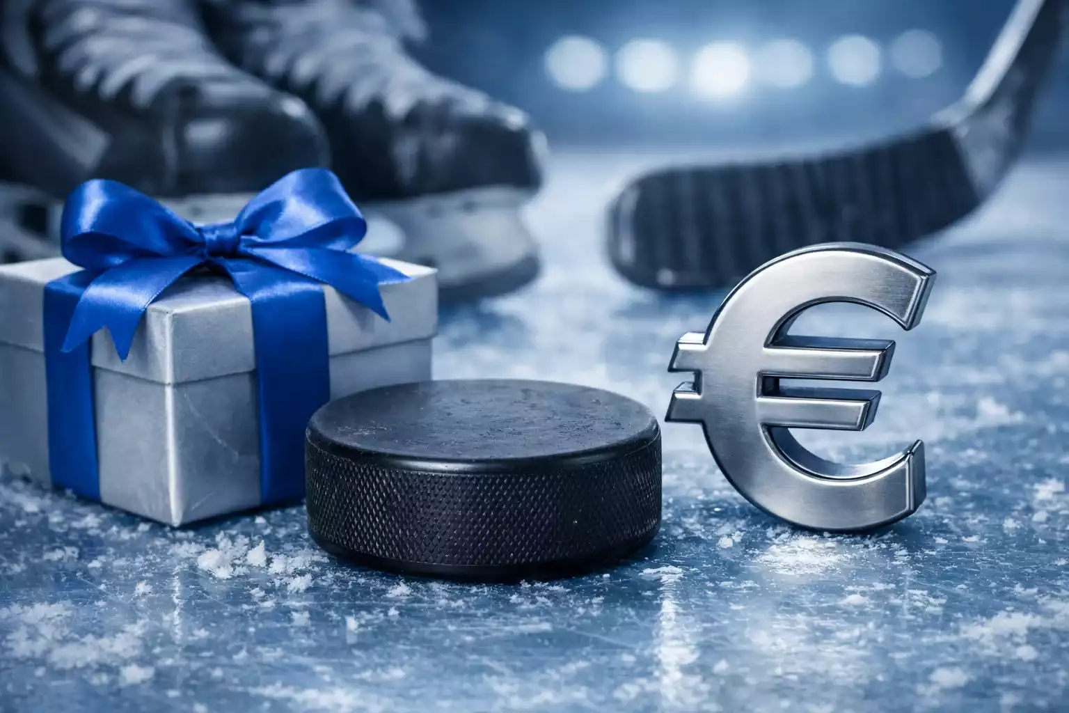 Symbole euro avec éléments de hockey sur glace