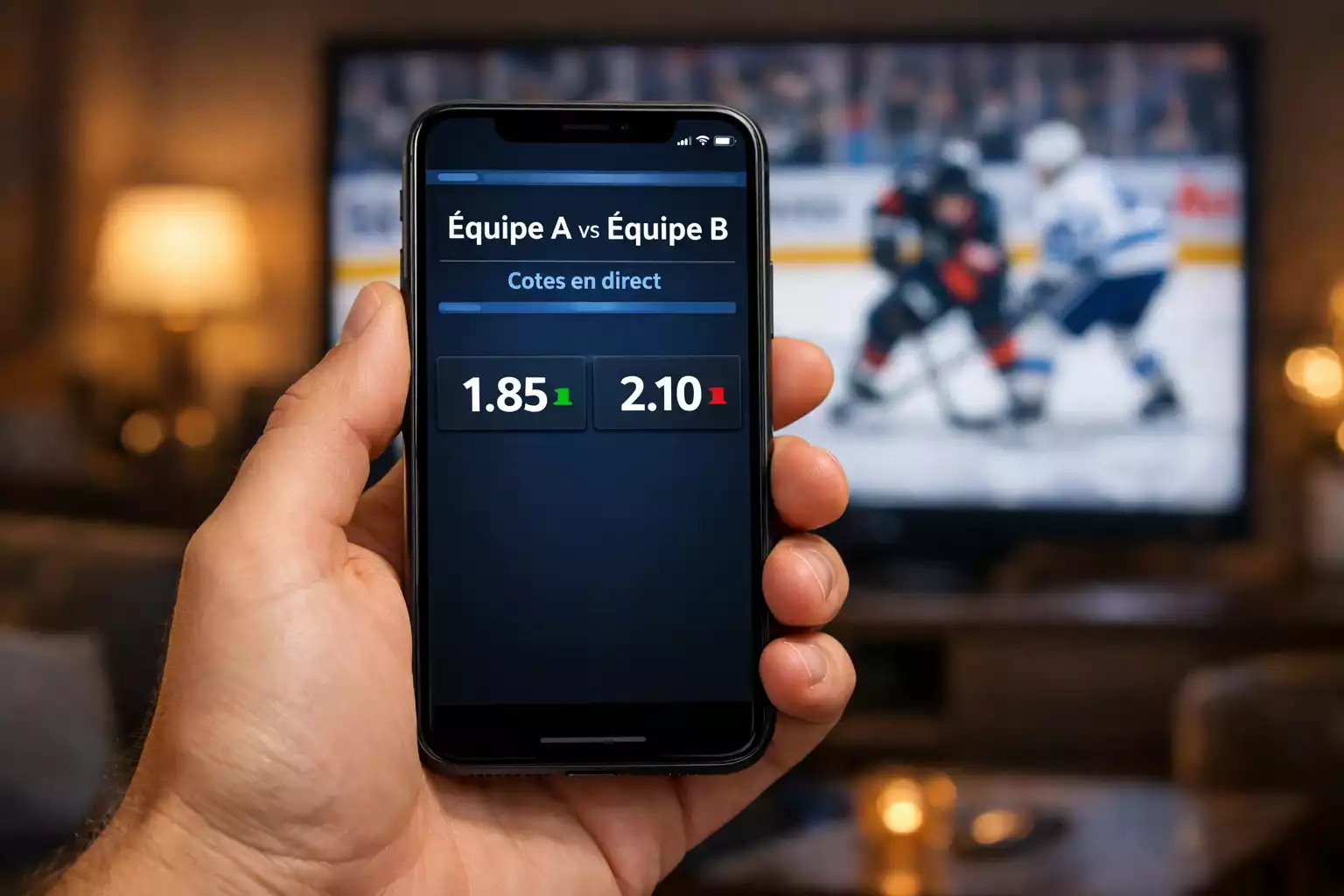 Écran de paris en direct affichant les cotes d'un match de hockey en cours