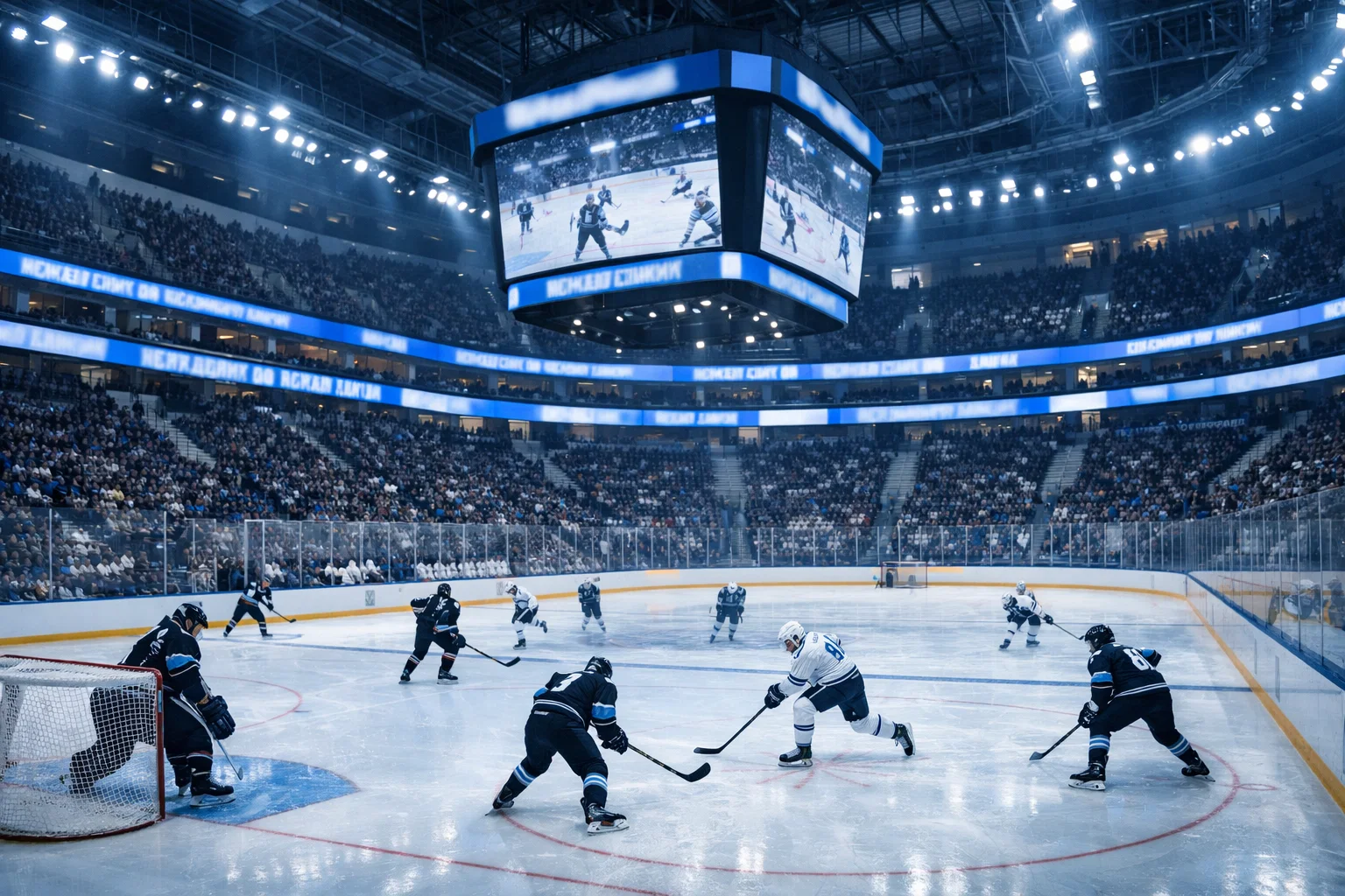 Match de hockey KHL dans une grande arène russe avec des spectateurs