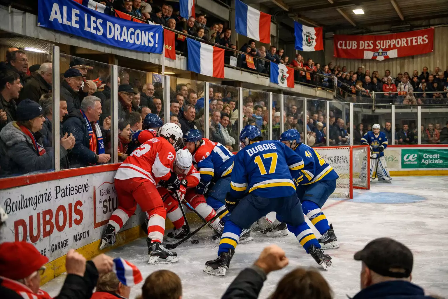 Match de hockey sur glace dans une patinoire française de Ligue Magnus